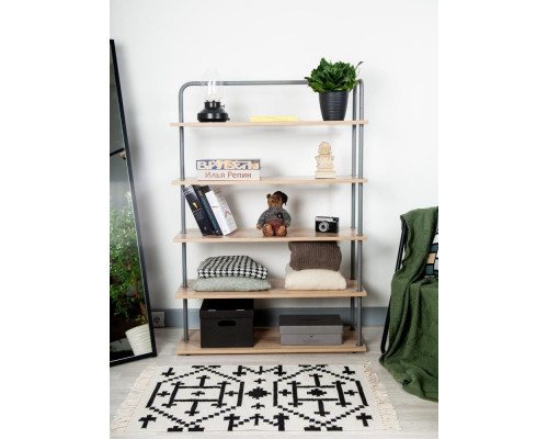 Стеллаж Отрада широкий с 5 полками из ЛДСП, 900х330х1260Н, серый/дуб