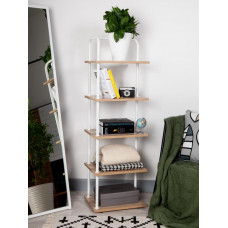 Стеллаж Отрада узкий с 5 полками из ЛДСП, 400х330х1260Н, белый/дуб