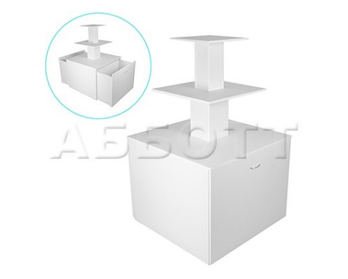 PВTL-144-406090-2D Стол-пирамида Н1440,полки400х400,600х600,900х900,ЛДСП 16мм,бел.ш.2ящ.мал.колеса