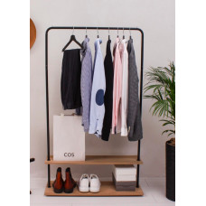 Вешалка напольная Отрада с двумя полками для обуви из ЛДСП, 910х330х1500Н, черная/дуб