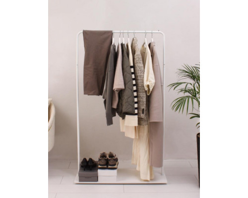 Вешалка напольная Отрада с полкой для обуви из ЛДСП, 920х330х1500Н, белая/белая