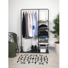 Вешалка напольная Отрада с пятью полками для одежды и обуви из ЛДСП, 1000х330х1500Н, черная/черная