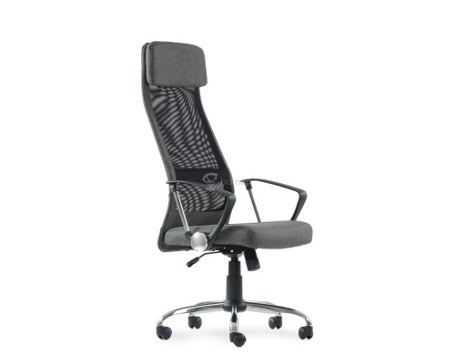 Кресло Barneo K-116 для персонала серая ткань, черная сетка, газлифт 3кл