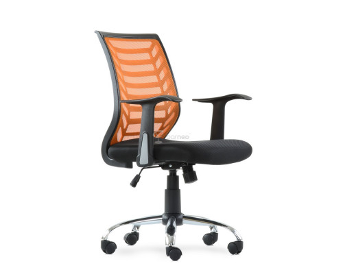Кресло Barneo K-138 для персонала черная ткань оранжевая сетка, газлифт 3кл