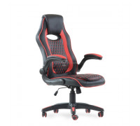 Кресло Barneo K-37 черная кожа красные вставки, газлифт 3кл, игровое