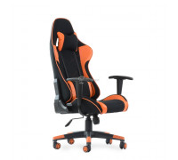 Кресло Barneo K-50 черная сетка оранжевые вставки, газлифт 3кл, реклайнер игровое
