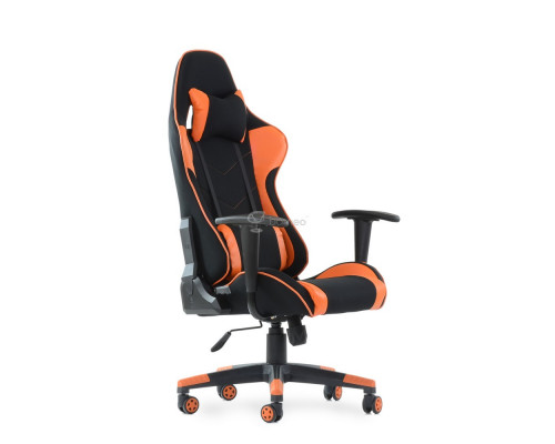 Кресло Barneo K-50 черная сетка оранжевые вставки, газлифт 3кл, реклайнер игровое