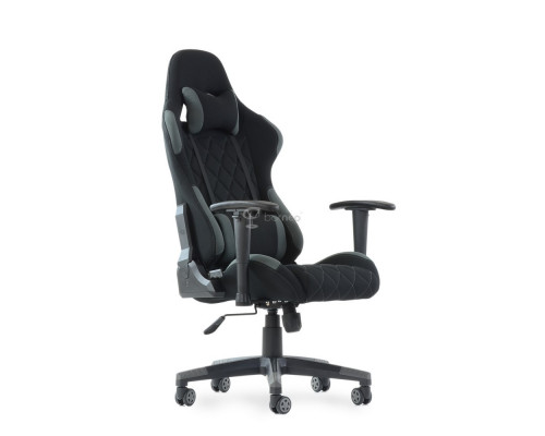 Кресло Barneo K-51 черная ткань серые вставки, газлифт 3кл, реклайнер игровое
