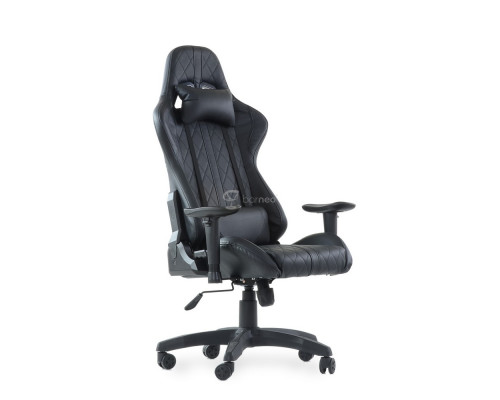 Кресло Barneo K-52 черная кожа черные вставки, газлифт 3кл, реклайнер игровое