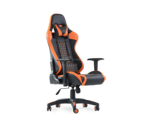 Кресло Barneo K-53 черная сетка оранжевые вставки, газлифт 3кл, реклайнер игровое