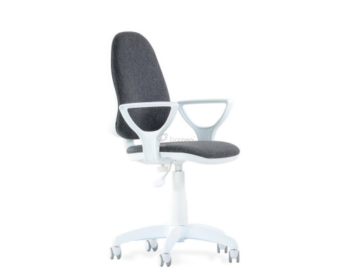 Кресло Премьер, белый пластик, ткань серая, с подлокотниками, ALN