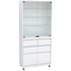 Шкаф 2-ух створчатый стекло/металл ШМС-2-Р-4/2 с регулируемыми опорами с выдвижным ящиком4/2