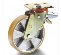 Колесо 656606 d200мм поворотное с тормозом полиуретан алюминиевый диск