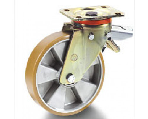 Колесо 656606 d200мм поворотное с тормозом полиуретан алюминиевый диск