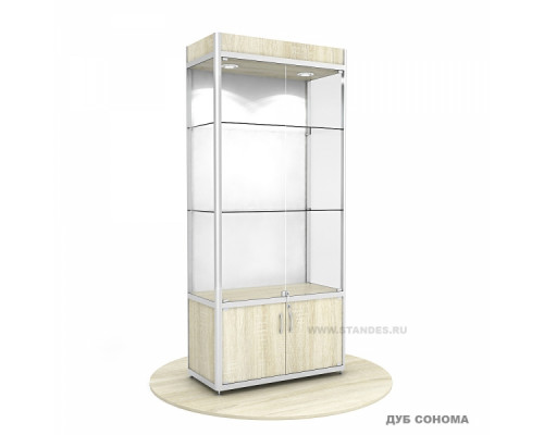 Алюминиевая витрина стеклянная с подсветкой ПР-В2 Задняя стенка ХДФ Габариты 2000*900*400 мм
