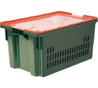 Ящик перфорированный 600*400*315 мм, объем 52 л., арт.: 602-1 SP м, зеленый с оранжевой крышкой, код: 18716