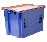 Ящик перфорированный 600*400*415 мм, объем 75 л., арт.: 606-1 SP м, синий с оранжевой крышкой, код: 18778